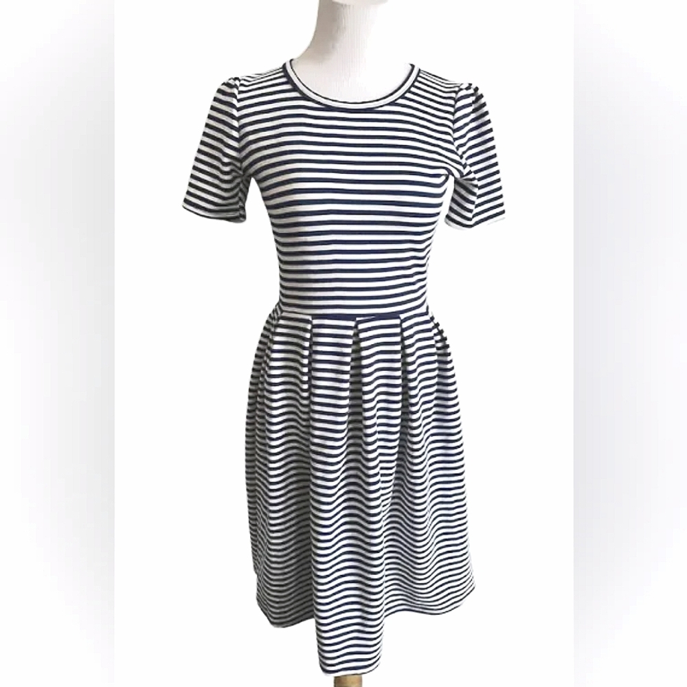 LulaRoe Navy and White Striped Dress